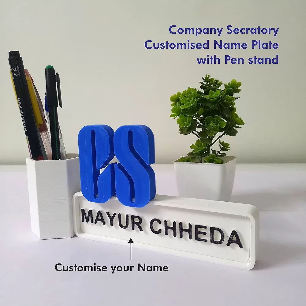 CS Name Plate for office Desk/Table stylish Personalized Pen Stand holder for Table Desk image 2