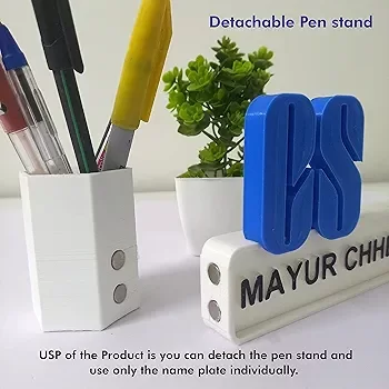 CS Name Plate for office Desk/Table stylish Personalized Pen Stand holder for Table Desk image 3
