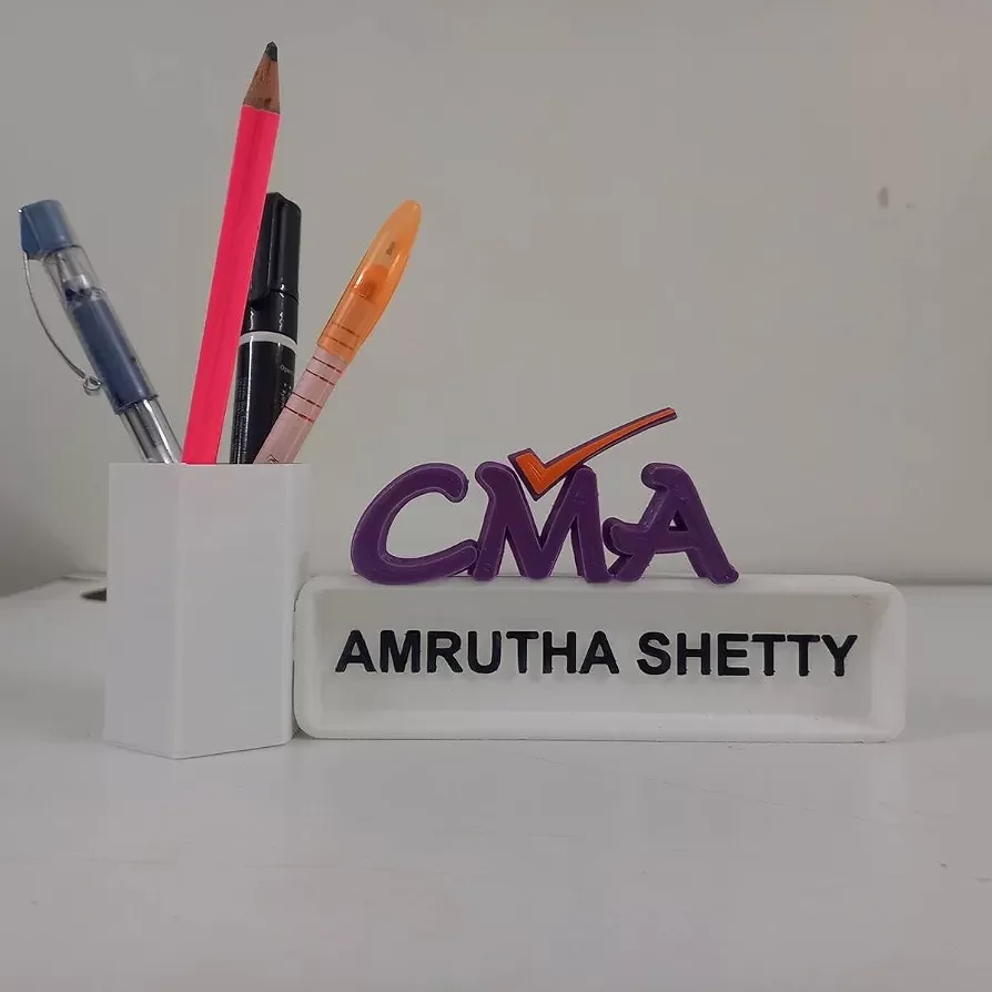 CMA Name Plate with Pen Stand for Desk, Personalised Name plate for Certified Management Accountant Set of 1