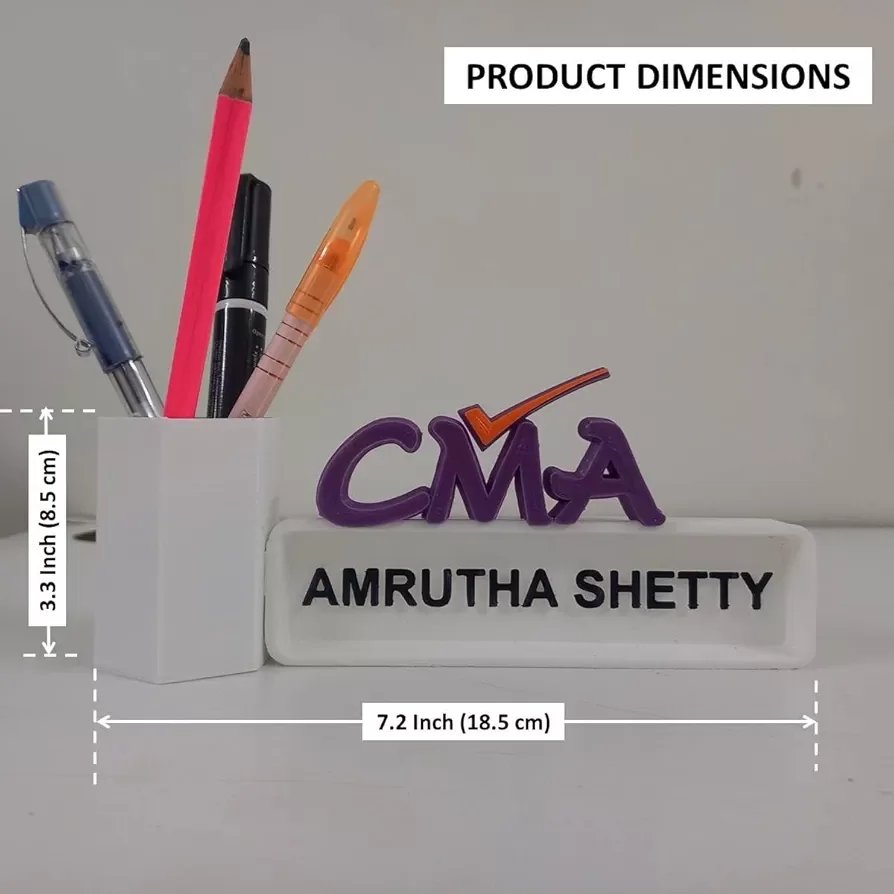 CMA Name Plate with Pen Stand for Desk, Personalised Name plate for Certified Management Accountant Set of 1 image 3
